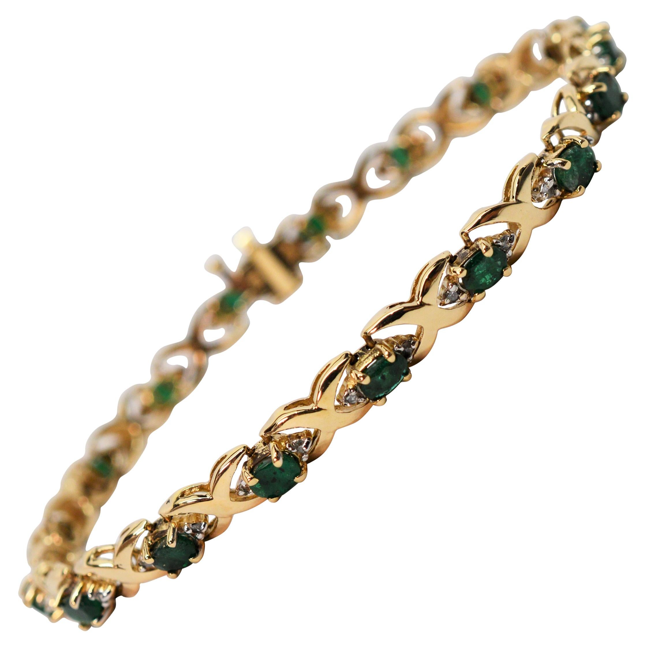 Emerald Diamond Yellow Gold Tennis Bracelet