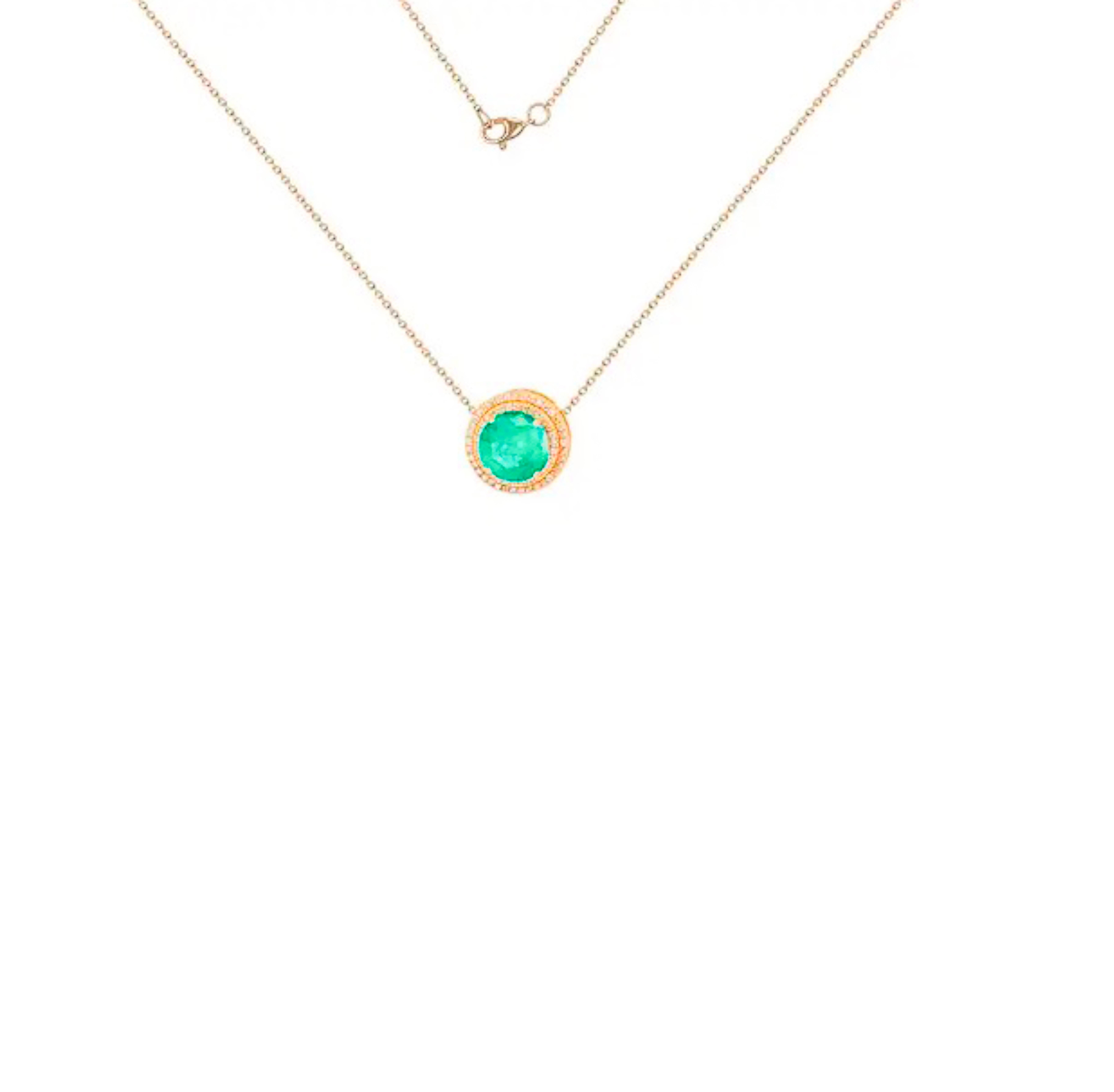 Smaragd, Diamanten, 14 Karat Gelbgold, runde Form Smaragd Anhänger Halskette.

14 Karat Weißgold
Größe des Anhängers - 12 mm
Kettengröße - 43 sm
Gesamtgewicht: 4. g

Mit Smaragd besetzt
Farbe - helles bläuliches Grün
Rundschnitt
Wir haben ähnliche