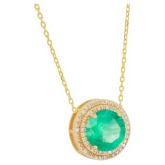 Emerald, Diamonds, 14 Karat Yellow Gold, Round Shape Emerald Pendant necklace