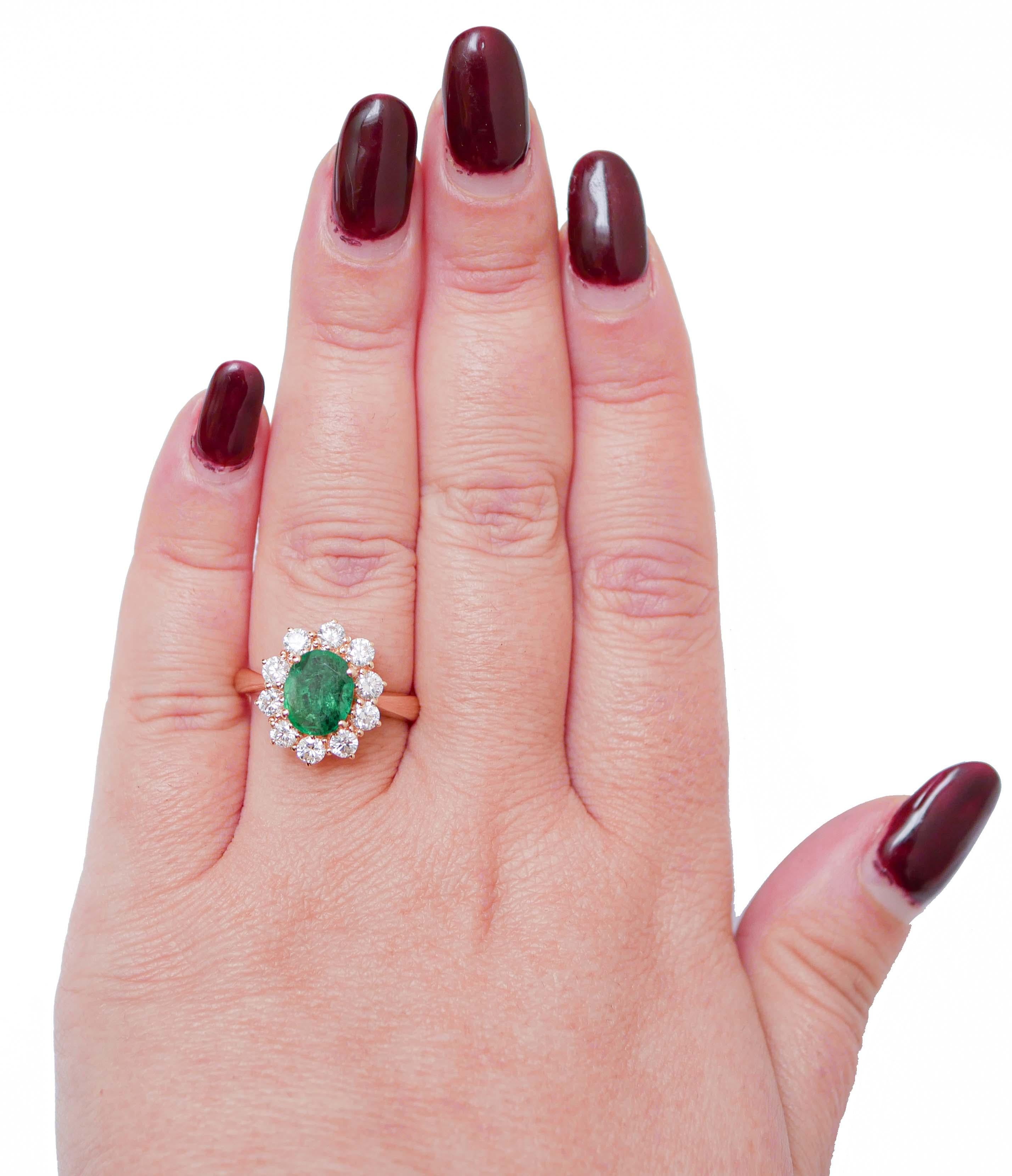 Emerald, Diamonds, 18 Karat Rose Gold Ring. In New Condition For Sale In Marcianise, Marcianise (CE)