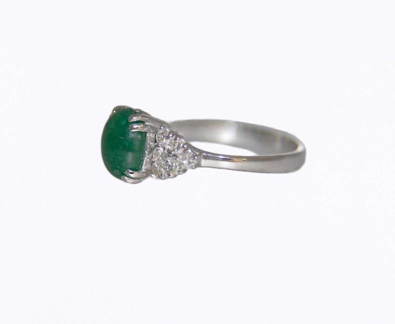 Artisan Emerald Diamonds 18 Karat White Gold Cocktail Ring For Sale