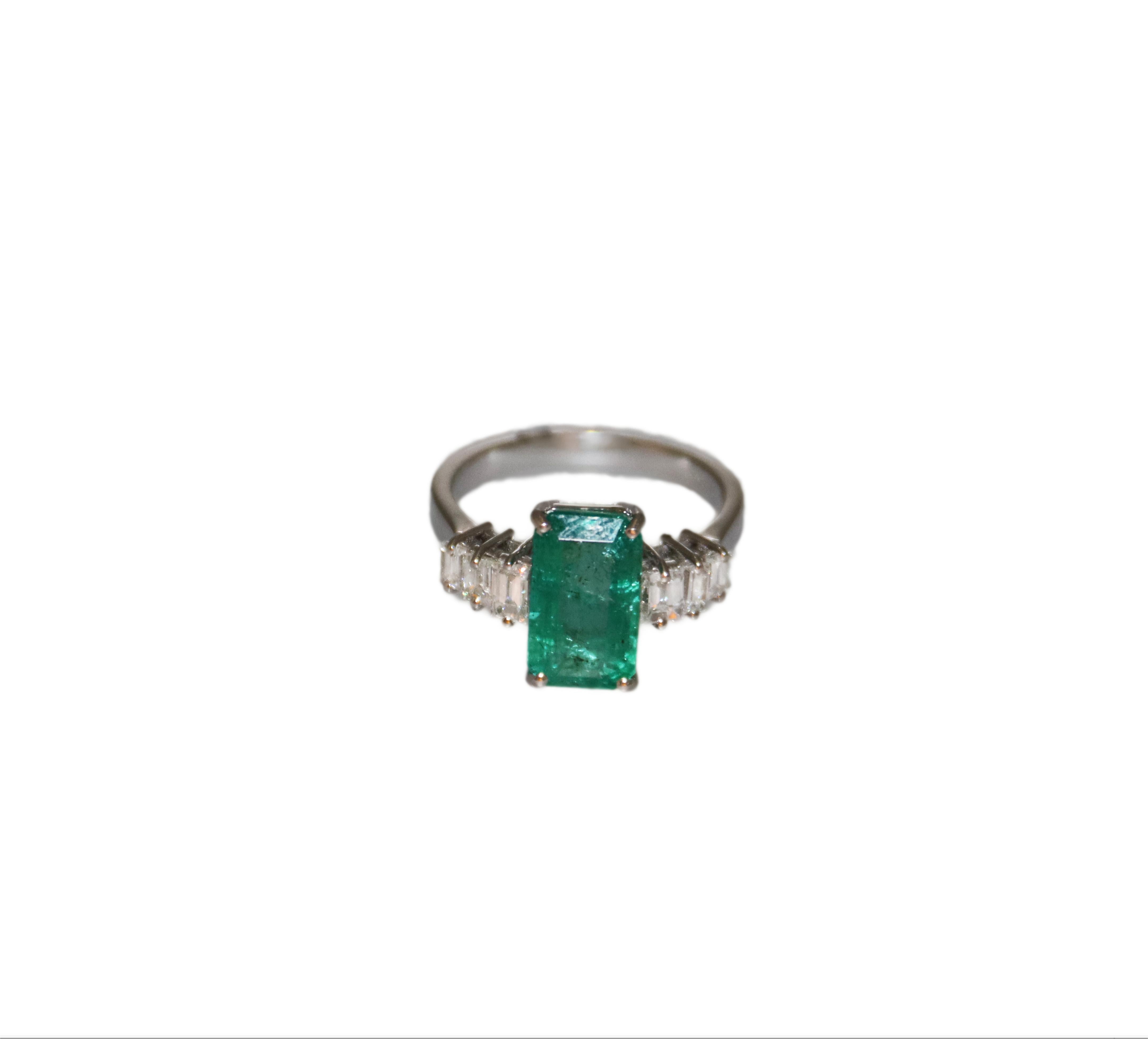 Baguette Cut Emerald Diamonds 18 Karat White Gold Cocktail Ring For Sale