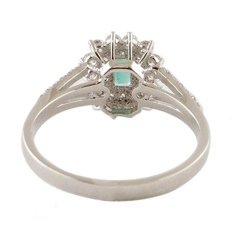 Modern Emerald, Diamonds, 18 Karat White Gold Engagement Ring