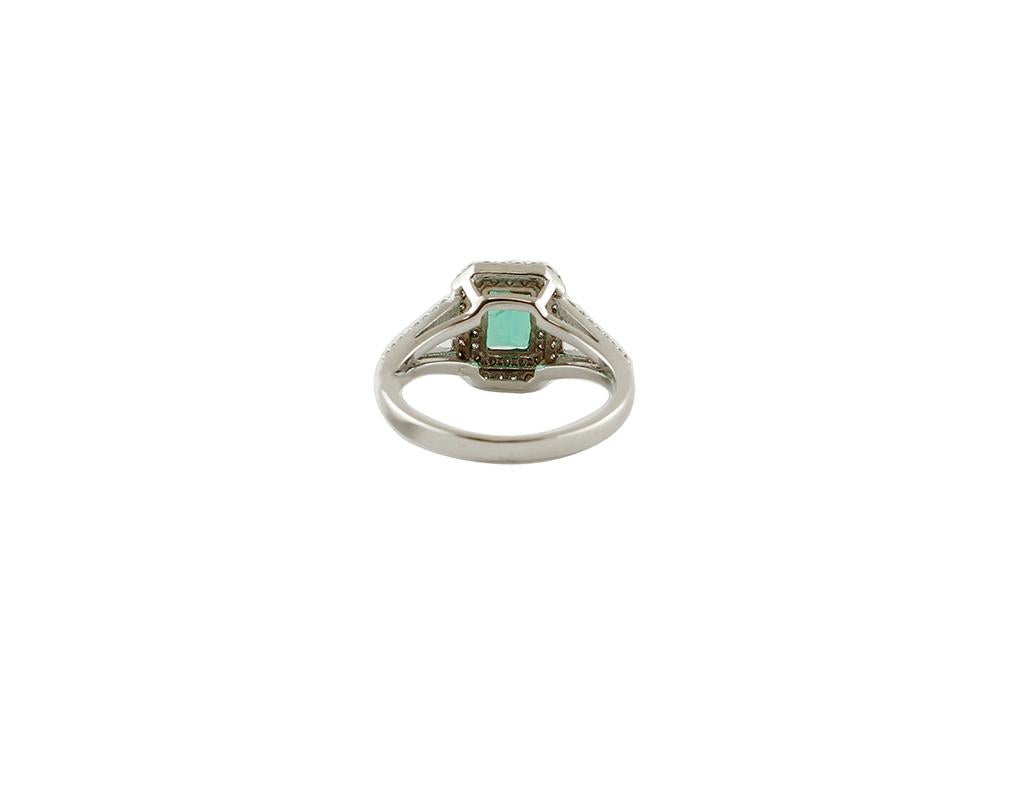 Modern Emerald, Diamonds, 18 Karat White Gold Engagement Ring