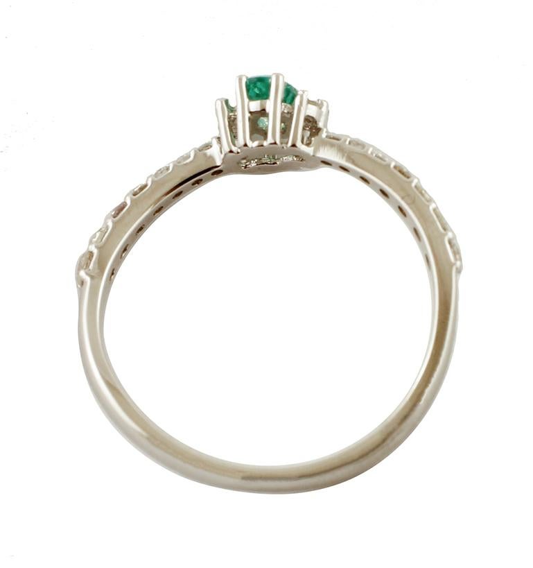Brilliant Cut Emerald, Diamonds, 18 Karat White Gold Engagement Ring For Sale