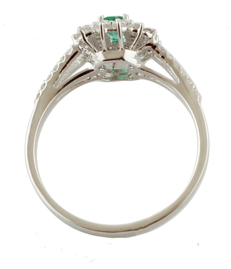 Brilliant Cut Emerald, Diamonds, 18 Karat White Gold Engagement Ring