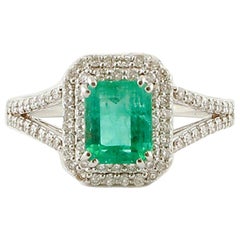 Emerald, Diamonds, 18 Karat White Gold Engagement Ring