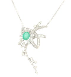 Emerald Diamonds 18 Karat White Gold Pendant Necklace