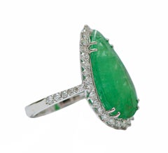 Emerald, Diamonds, 18 Karat White Gold Ring.