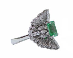 Emerald, Diamonds, 18 Karat White Gold Ring.