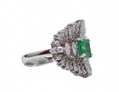 Emerald, Diamonds, 18 Karat White Gold Ring.