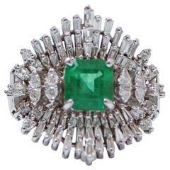 Emerald, Diamonds, 18 Karat White Gold Ring.