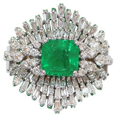 Vintage Emerald, Diamonds, 18 Karat White Gold Ring.