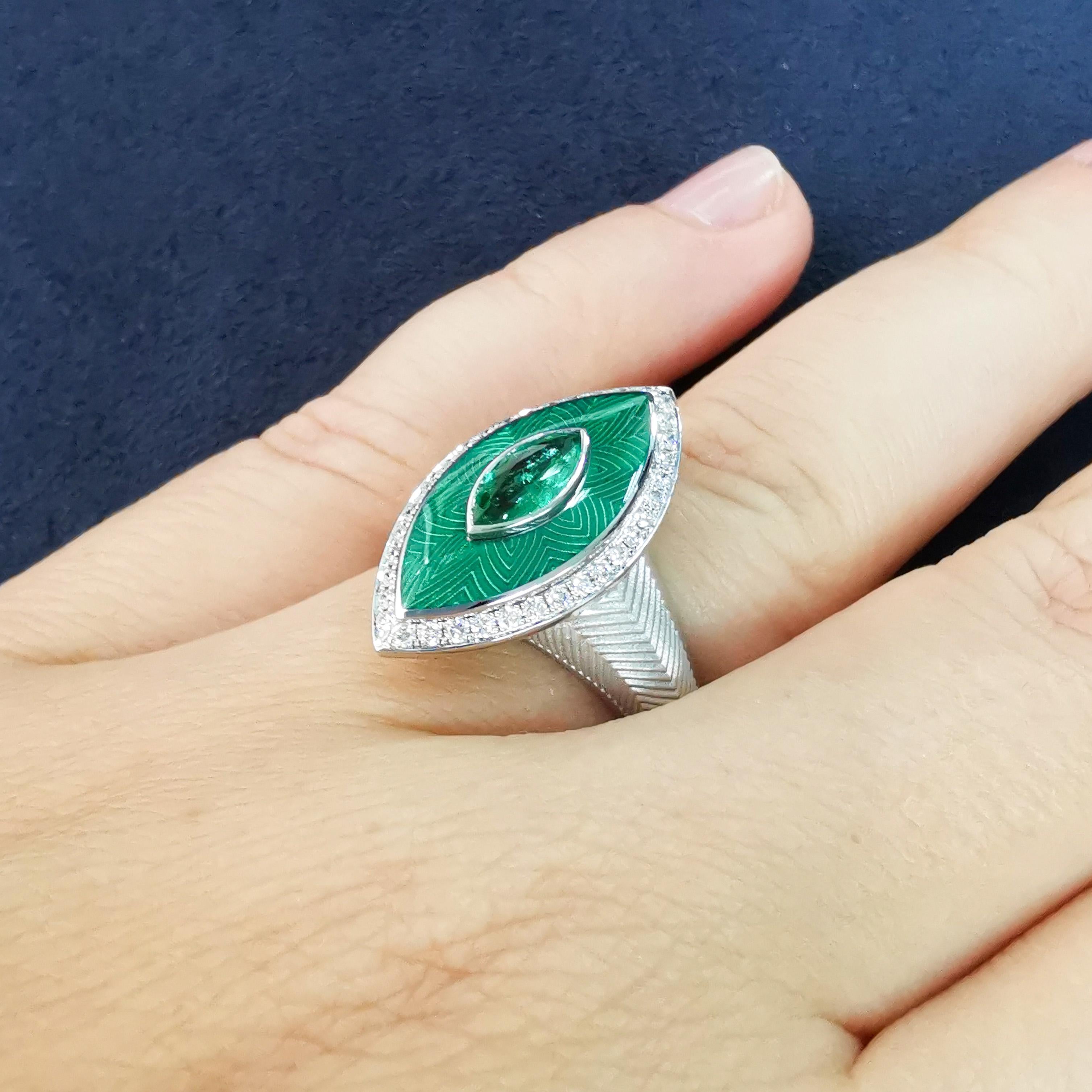 Emerald Diamonds 18 Karat White Gold Tweed Marquise Ring For Sale 4