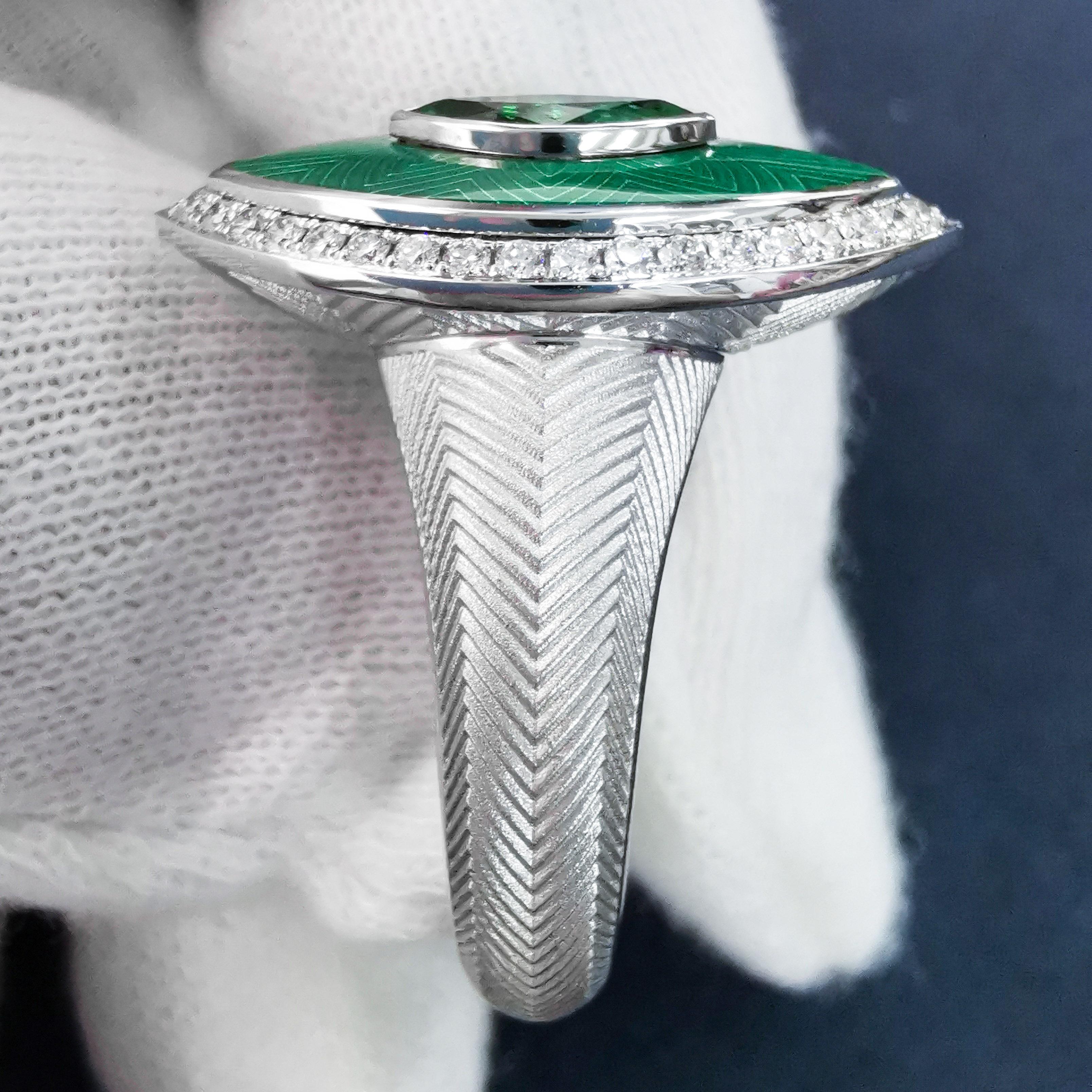 Marquise Cut Emerald Diamonds 18 Karat White Gold Tweed Marquise Ring For Sale