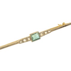 Emerald Diamonds 18 Karat Yellow & White Gold Vintage Brooch Handcrafted