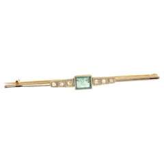 Esmeralda Diamantes 18 Kilates Oro Amarillo y Blanco Broche Vintage Hecho a Mano