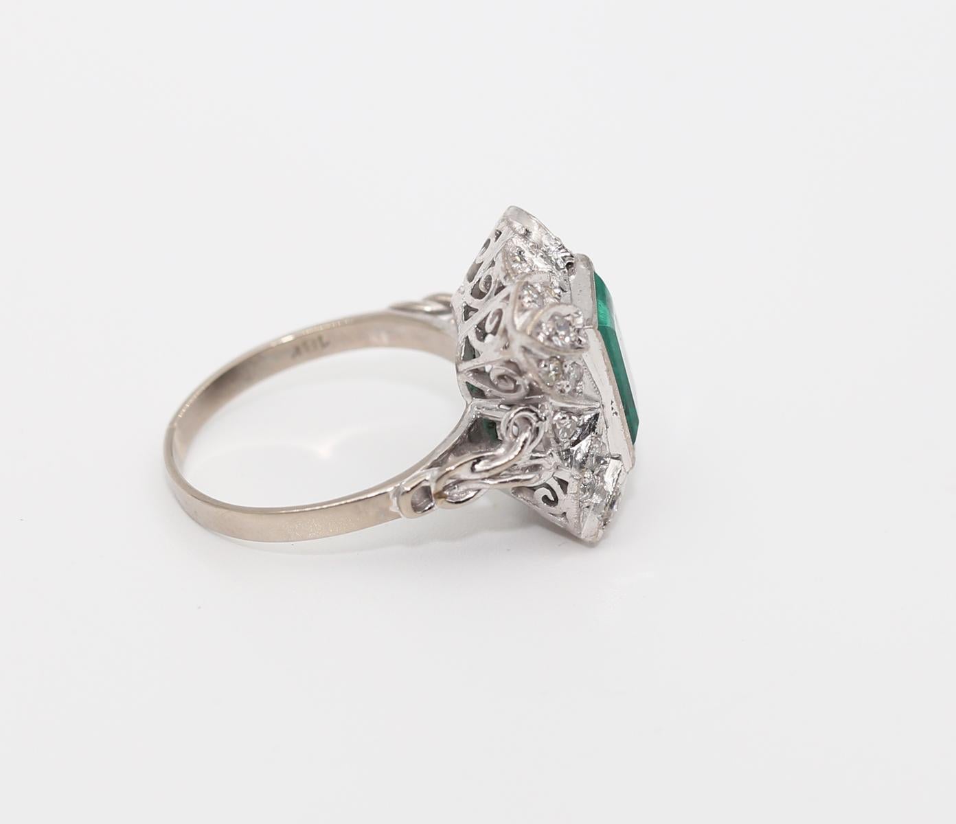 3.5Ct Emerald Diamonds 18K White Gold Ring, 1970   1