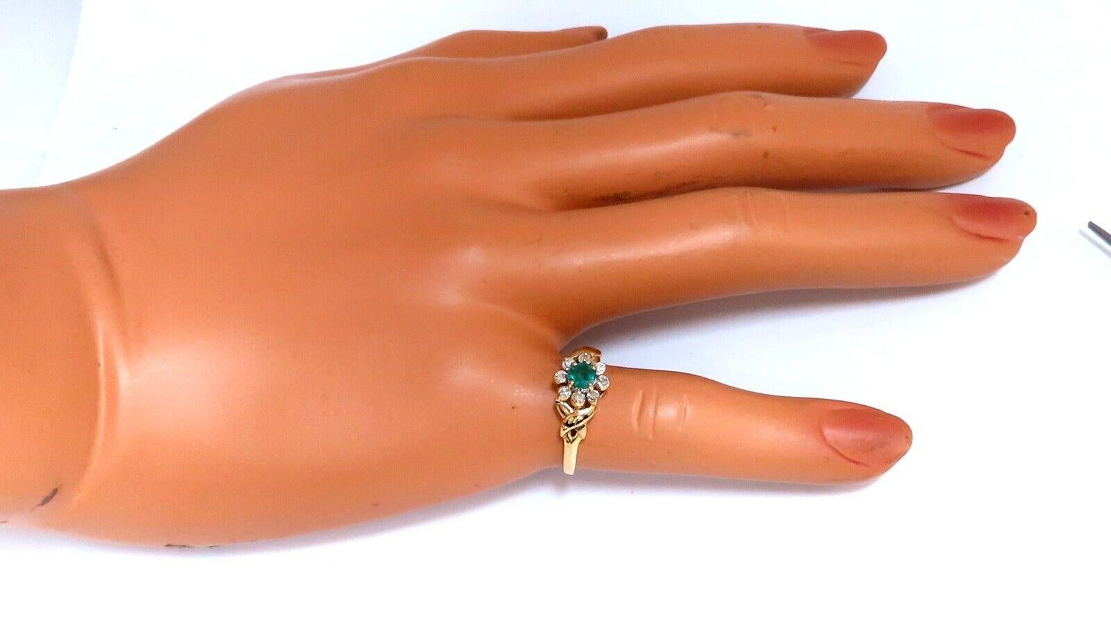 Women's or Men's Emerald Diamonds Cluster Ring 14 Karat .30 Carat For Sale