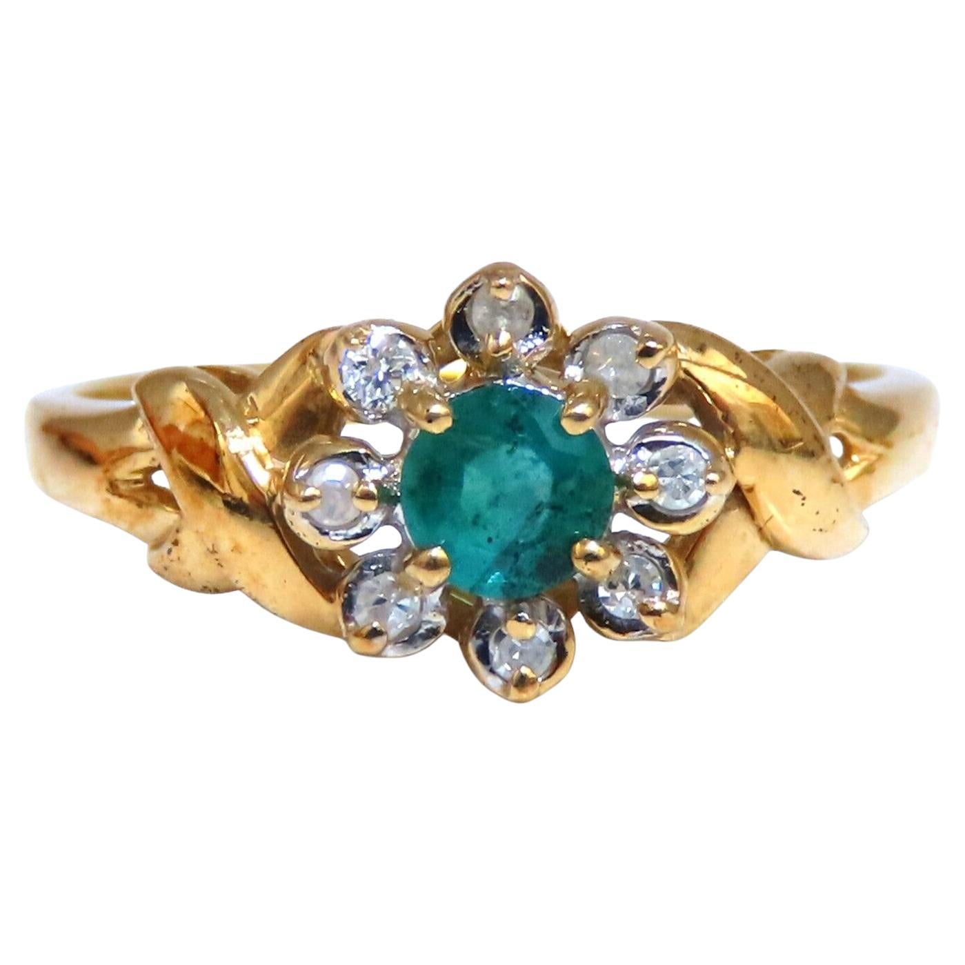 Emerald Diamonds Cluster Ring 14 Karat .30 Carat For Sale