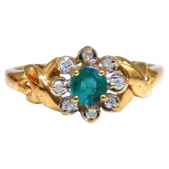 Emerald Diamonds Cluster Ring 14 Karat .30 Carat