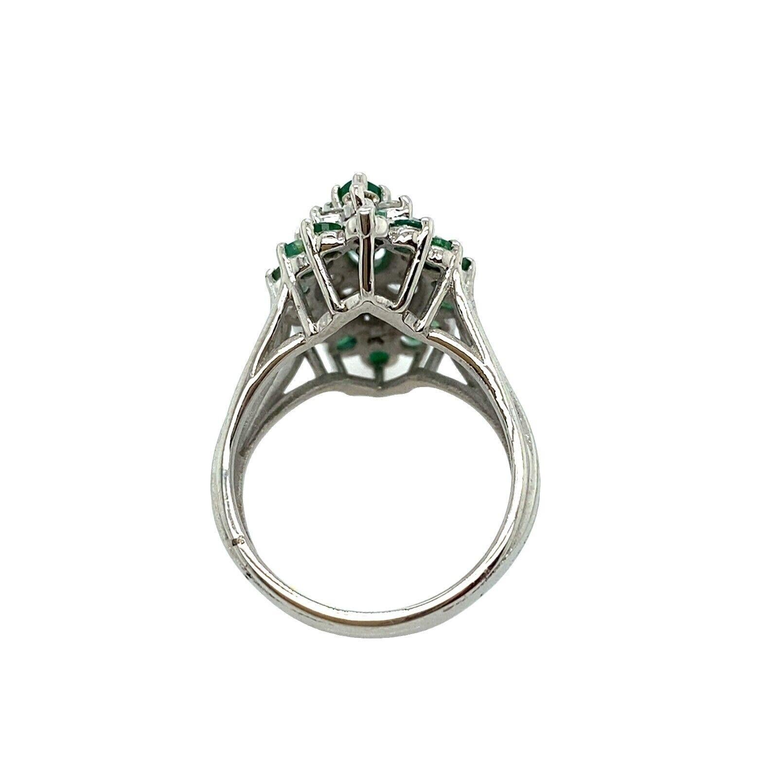 Round Cut Emerald & Diamonds Cluster Ring Set in 14ct White Gold