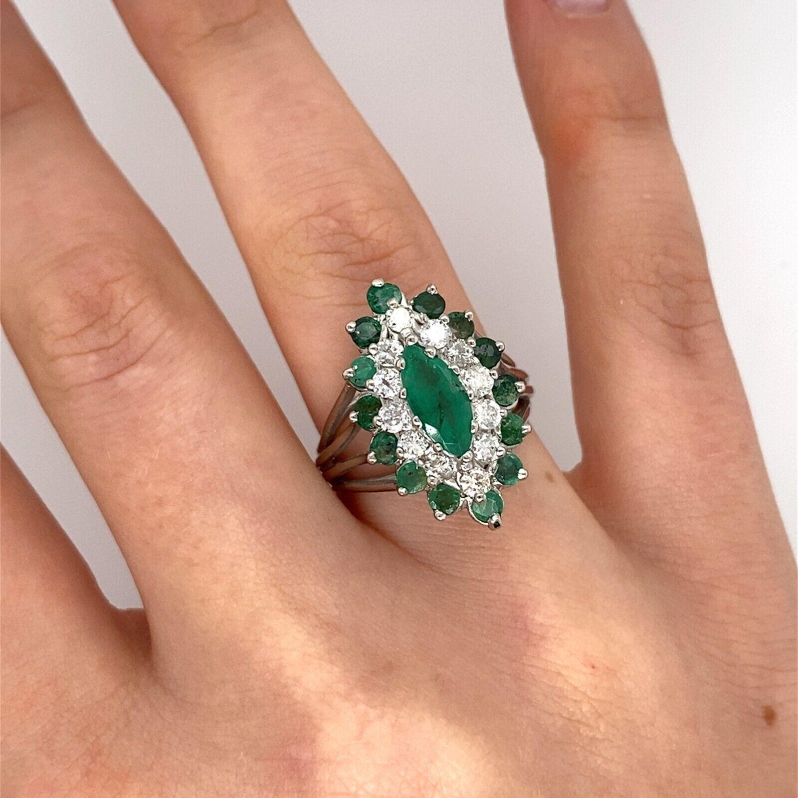 Women's Emerald & Diamonds Cluster Ring Set in 14ct White Gold