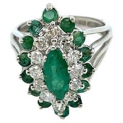 Emerald & Diamonds Cluster Ring Set in 14ct White Gold