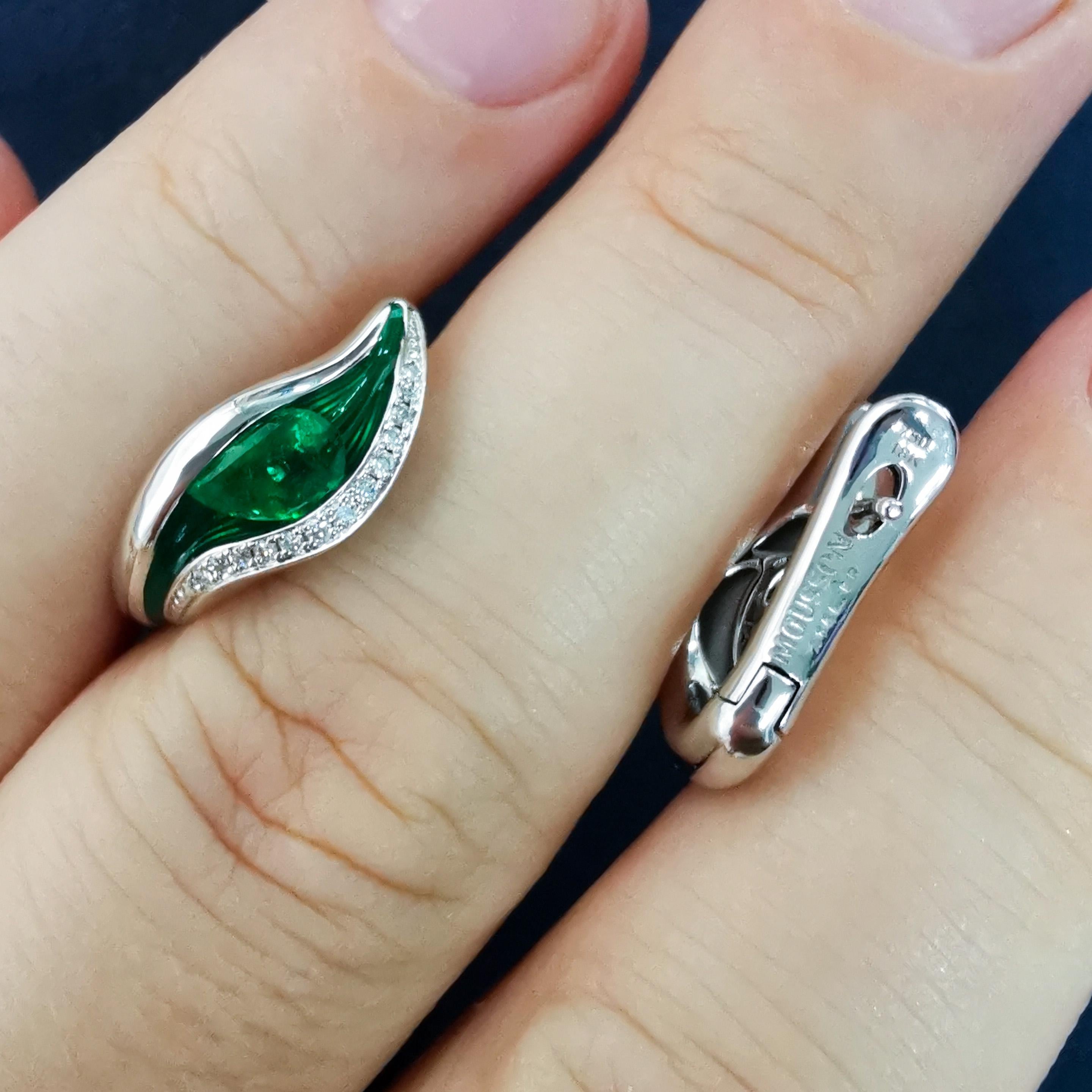 Emerald Diamonds Enamel 18 Karat White Gold Melted Colors Earrings 3