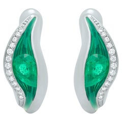 Emerald Diamonds Enamel 18 Karat White Gold Melted Colors Earrings