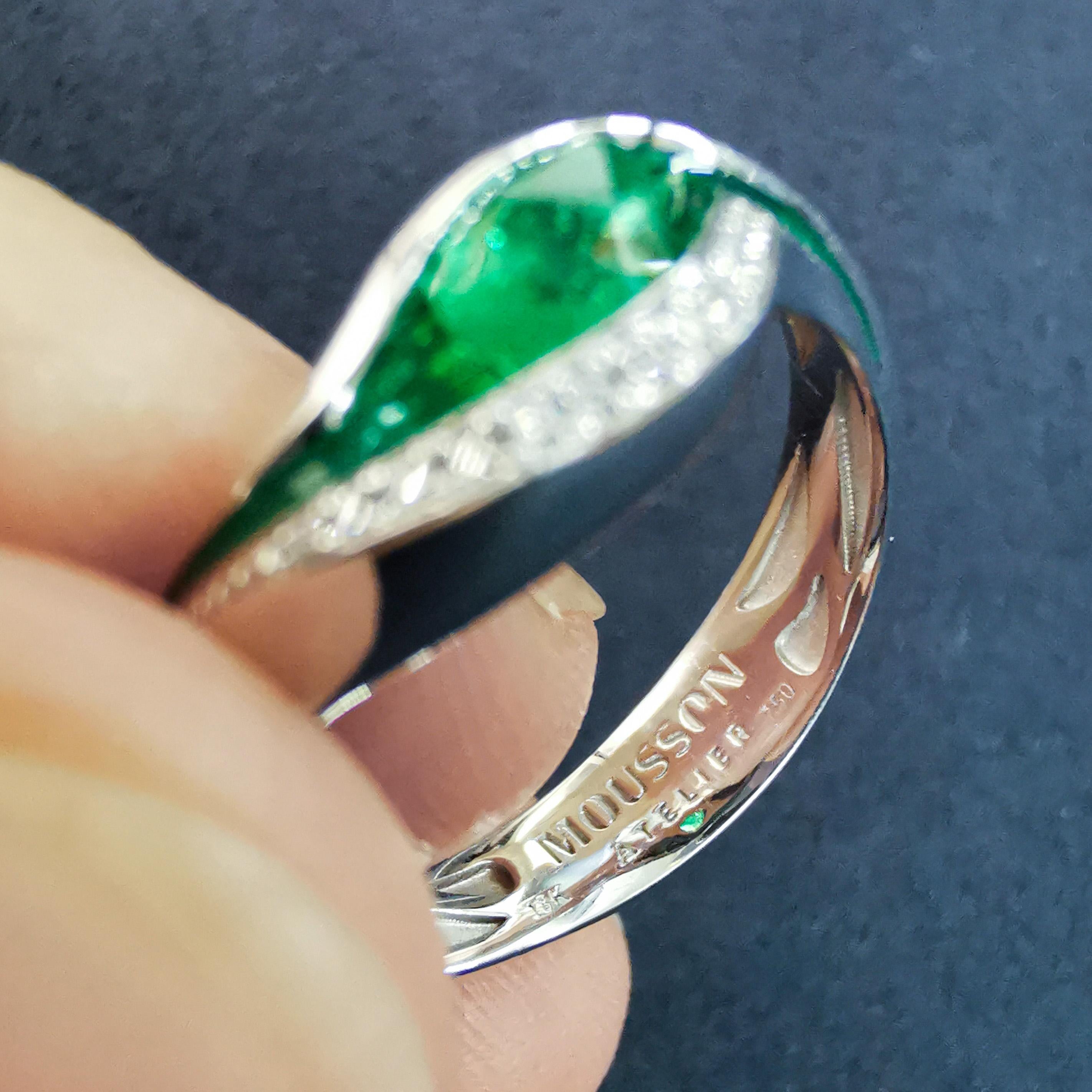 Pear Cut Emerald Diamonds Enamel 18 Karat White Gold Melted Colors Ring For Sale
