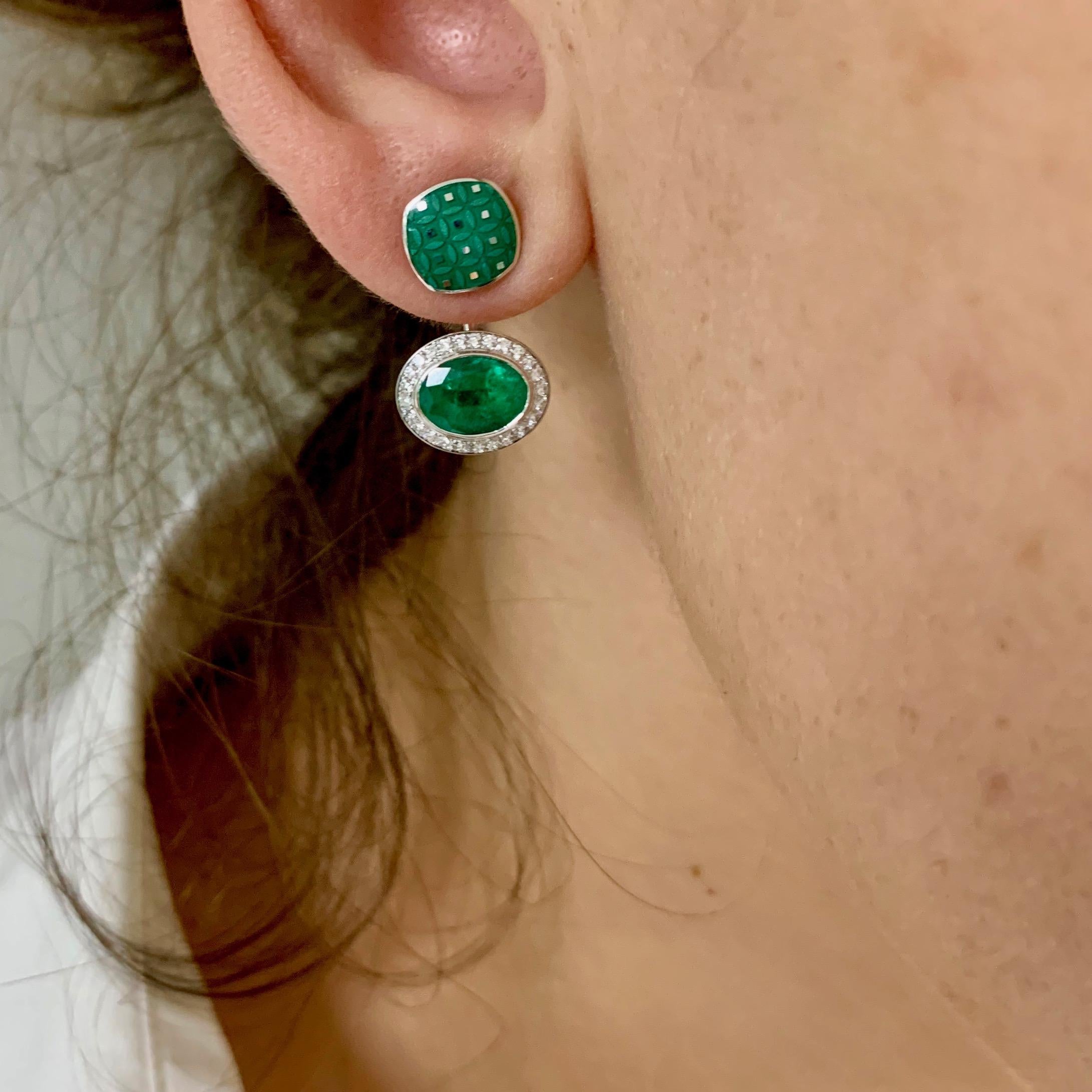 Parure en or blanc 18 carats, émeraudes, diamants et émail 3
