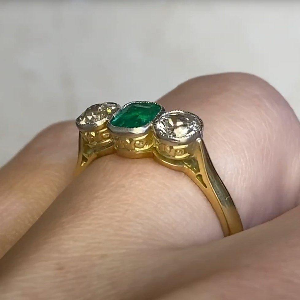 Cushion Cut Emerald Diamonds Engagement Rings Antique (Approx 0.7-Carats) Emerald Ring For Sale