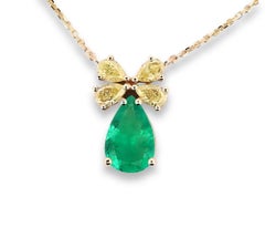 Emerald & Diamonds Necklace Pendant 1.76ct Natural Green Colombian Emerald 18K