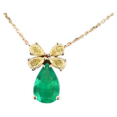 Pendentif pour collier en émeraude et diamants : émeraude verte naturelle de Colombie de 1,76 ct, or 18 carats