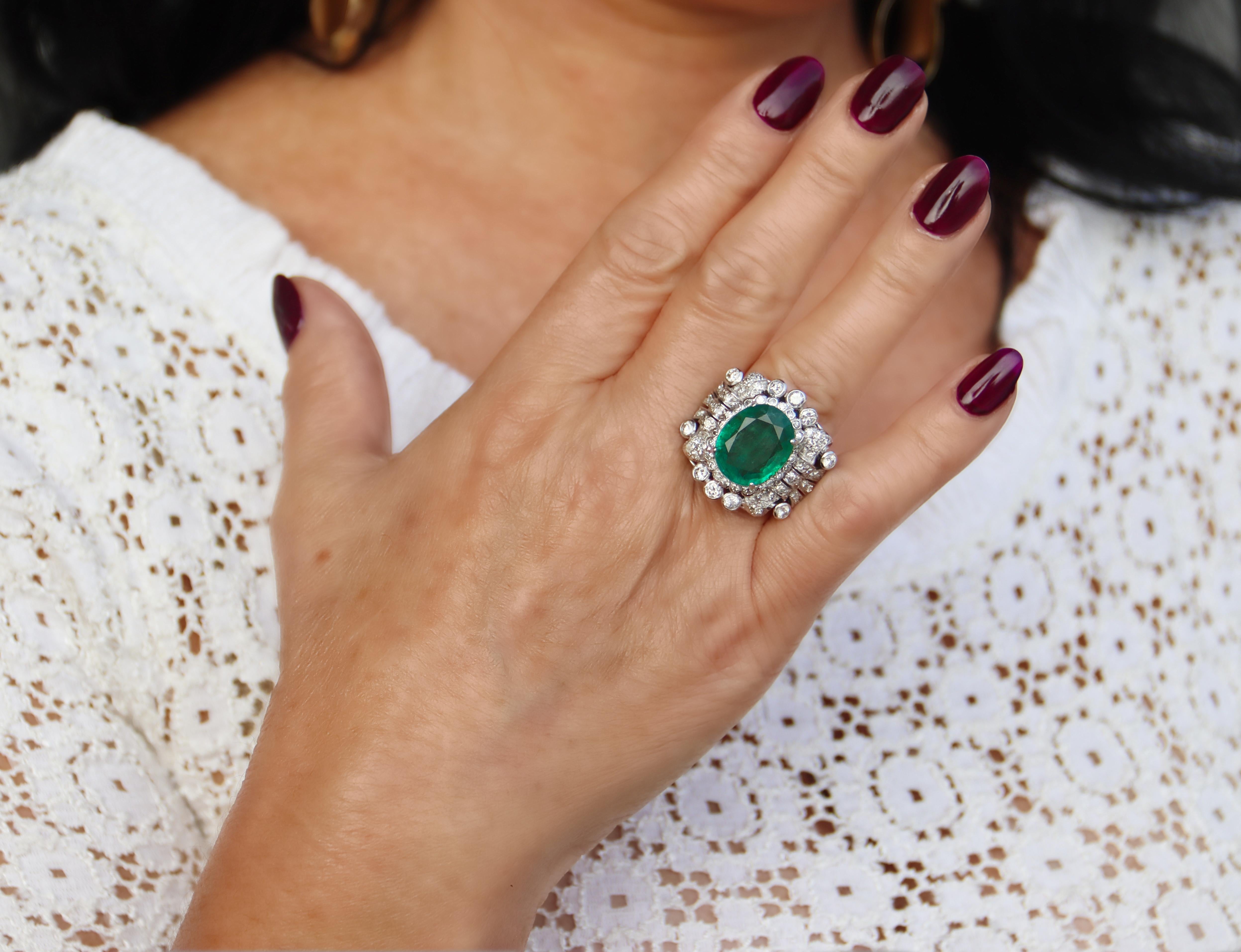 Emerald Diamonds Platinum Cocktail Ring 4