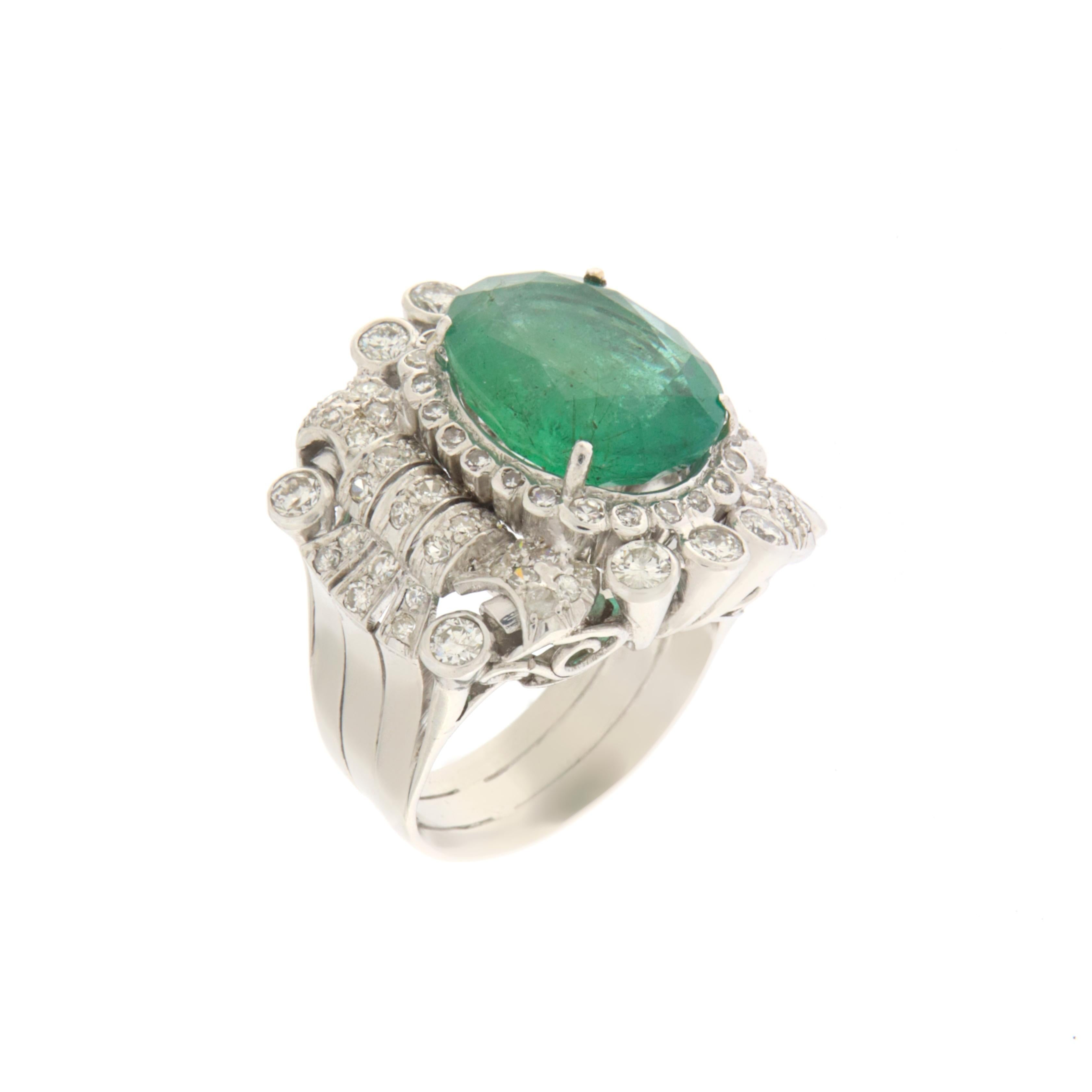Brilliant Cut Emerald Diamonds Platinum Cocktail Ring