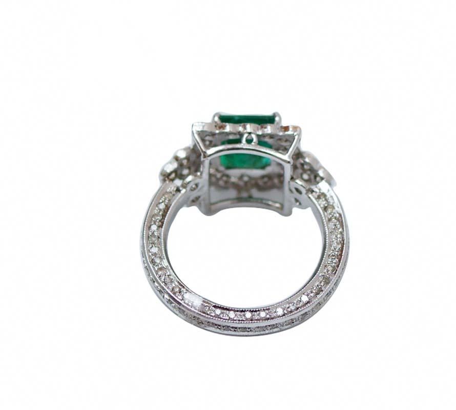 Retro Emerald, Diamonds, Platinum Ring. For Sale