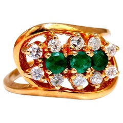 Emerald Diamonds Ring 14 Karat .36 Carat Natural Cluster Deco*