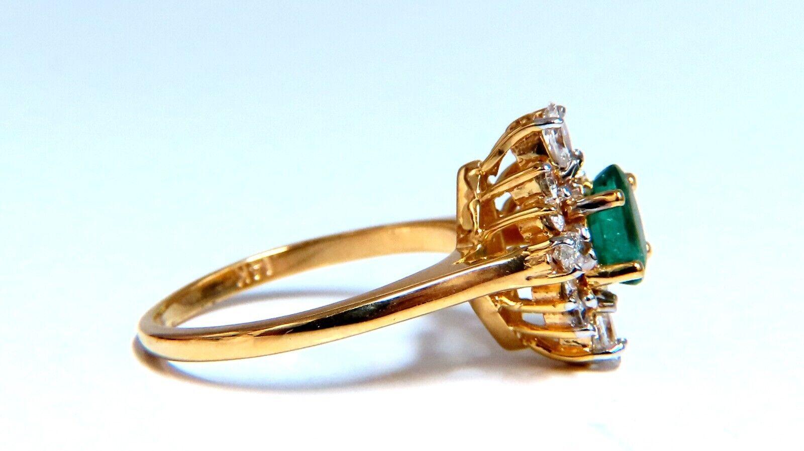 Oval Cut Emerald Diamonds Ring 14 Karat 1.20 Carat Edwardian Deco For Sale