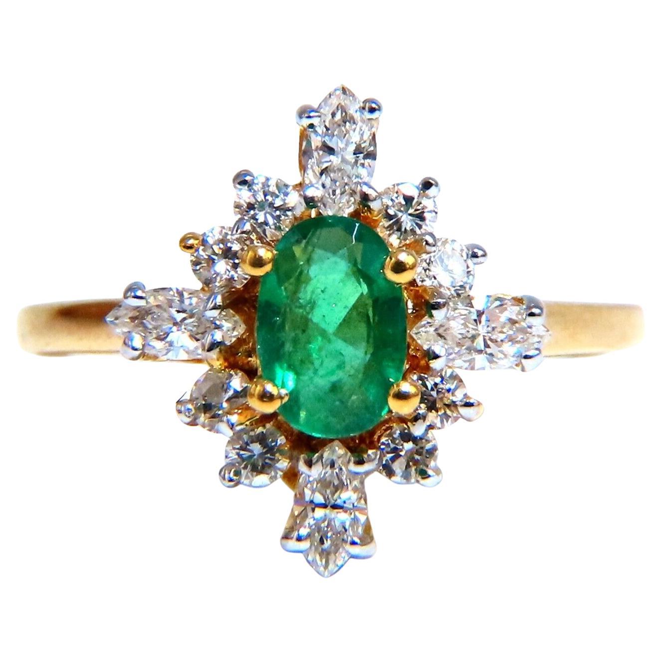 Emerald Diamonds Ring 14 Karat 1.20 Carat Edwardian Deco For Sale