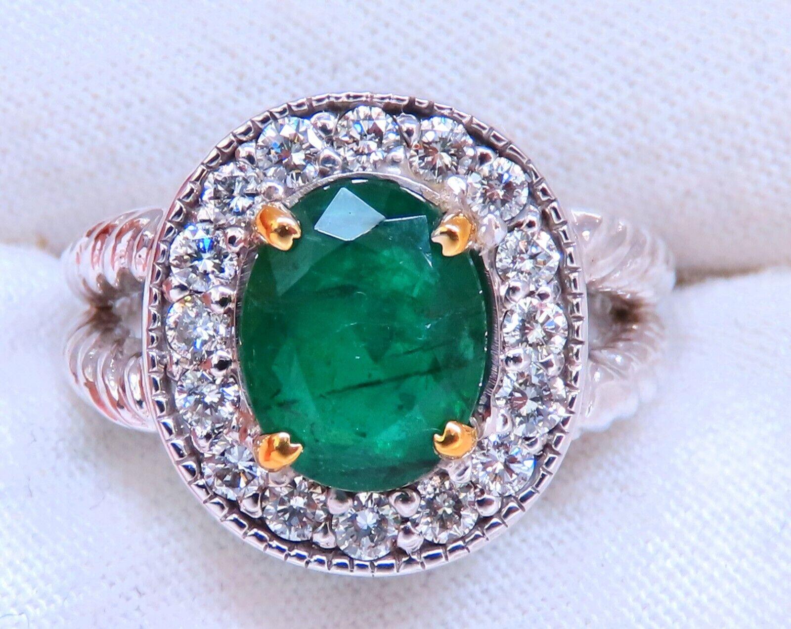 Bague Emeraude Diamants 14kt 2.69ct Naturelle Ovale Brillant Neuf - En vente à New York, NY