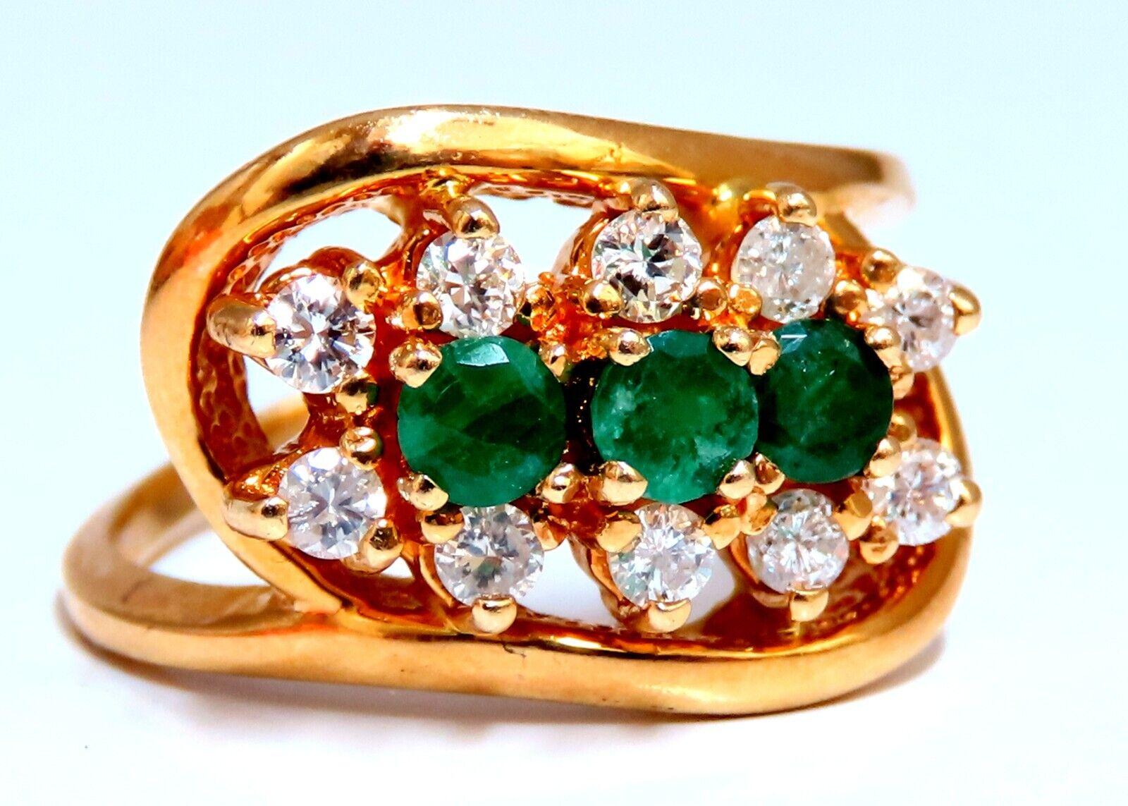 Emerald Cut Emerald Diamonds Ring 14 Karat .36 Carat Natural Cluster Deco For Sale