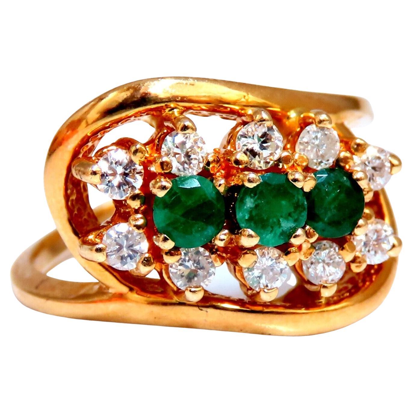Smaragd-Diamanten-Ring 14kt .36ct Natürlicher Cluster Deco im Angebot