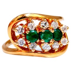 Esmeralda Diamantes Anillo 14kt .36ct Racimo Natural Deco