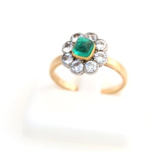 Emerald Diamonds Ring Victorian Original Box Mappin Webb Yellow Gold, 1890