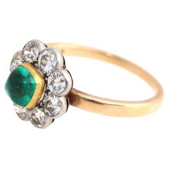 Ring mit Smaragd und Diamanten, viktorianische Originalverpackung, Mappin Webb, Gelbgold, 1890
