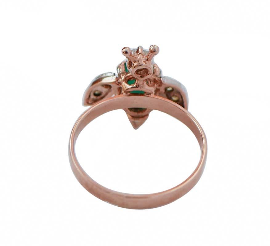 Retro Emerald, Diamonds, Rose Gold and Silver Fly Ring. For Sale