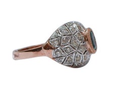 Emerald, Diamonds, Rose Gold and Silver Ring.