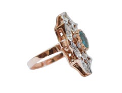 Emerald, Diamonds, Rose Gold and Silver Ring.